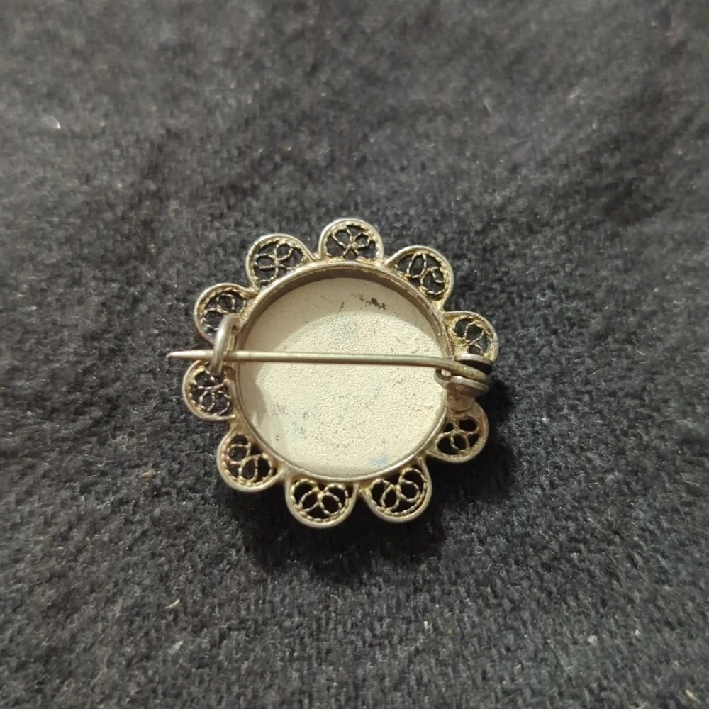 Vintage 835 Silver Dutch Delft Blue Holland Flower Floral Statement Brooch Pin